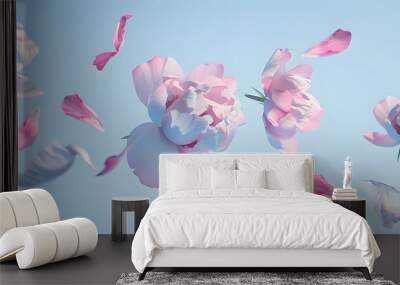 flying blue falling flower art wedding romantic bloom peony nature celebration background decoration pastel pink holiday creative valentine birthday beautiful Generative AI : Generative AI Wall mural