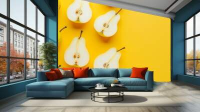 Fresh chinese pear or nashi fruit creative layout Healthy eating and food concept Fruits composition Flat lay top view Design element card with copy space : Generative AI Wall mural