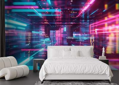 Futuristic HUD video frame Digital technology plexus lines background Technology HUD template Frame HUD element HUD viewfinder Interference Hologram VHS Noise Background In Hi Future F : Generative AI Wall mural