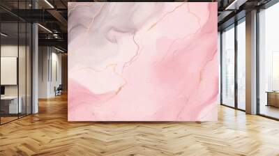 Generative AI : Abstract two colored pastel Charcoal Gray and Rose Quartz liquid marble background with gold stripes and glitter dust. pastel Charcoal Gray and Rose watercolor drawing effect. Vector i Wall mural