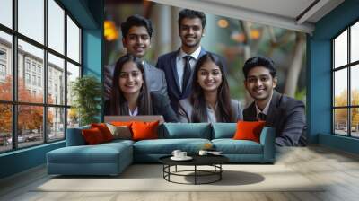 Group portrait of Indian asian young business people or executives with laptop and wears suit : Generative AI Wall mural