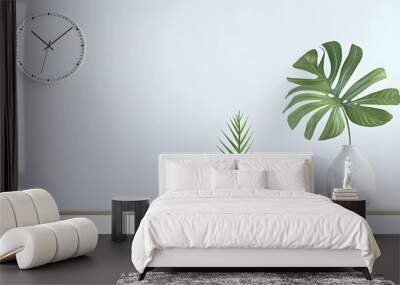 Interior design of living room at scandinavian apartment with stylish commode tropical leaf in vase books white clock and elegant accessories Modern home decor Template Copy space Whit : Generative AI Wall mural