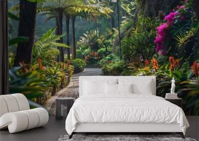 Landscape with tropical garden in the Monte Palace Funchal Madeira island : Generative AI Wall mural