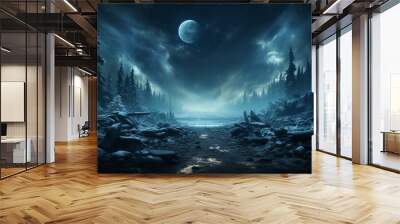 night sky with stars and trees, fantasy background.generative ai Wall mural