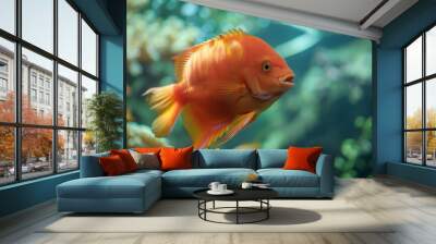 Orange parrot fish in the aquarium Red Parrot Cichlid Aquarium fish : Generative AI Wall mural