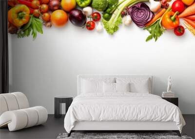 Organic food background and Copy space. Food photography different fruits and vegetables isolated white background. High resolution product : Generative AI Wall mural