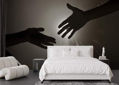 Outstretched hands salvation help silhouette concept help Giving a helping hand Rescue helping gesture or hands : Generative AI Wall mural