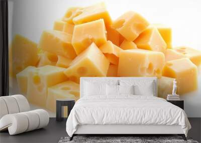 Pile of tasty processed cheese on white background : Generative AI Wall mural