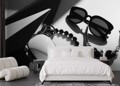 Sexy and fashionable set of glamour black and white accessories for woman : Generative AI Wall mural