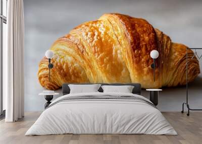 Single plain croissant on white background Fresh baked pastry closeup : Generative AI Wall mural