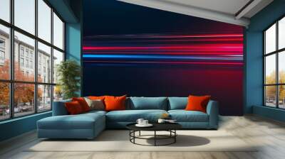 speed light line motion blur on dark background data transfer simulation blue to red lights : genera Wall mural