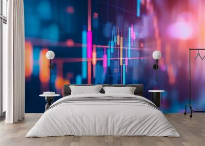 Stock market or forex trading graph and candlestick chart suitable for financial investment concept. Economy trends background for business idea and all art work design. Abstract finan : Generative AI Wall mural