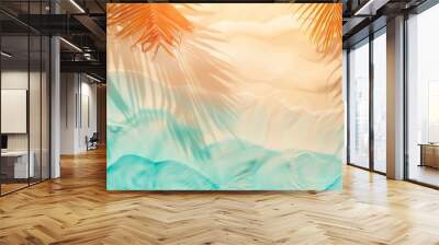 summer beach background with send and blurred Palm vacation and travel concept Flat lay top view copy space Minimal exotic concept Creative layout of sand waves : Generative AI Wall mural