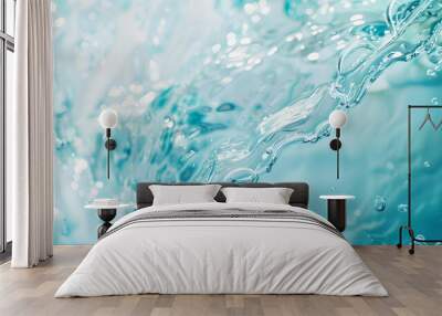 Transparent blue colored clear water surface texture with ripples splashes and bubbles Abstract nature background Water waves in sunlight with copy space Cosmetic moisturizer micellar  : Generative AI Wall mural