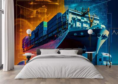 transportation Industry or shipping business, Container Cargo shipment, truck delivery, airplane, import export Concept.Generative AI Wall mural