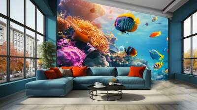 Underwater Colorful Tropical Fishes Tropical underwater sea fishes Underwater fish reef marine Tropical colorful seascape Underwater reef Reef coral scene Coral garden seascape : Generative AI Wall mural