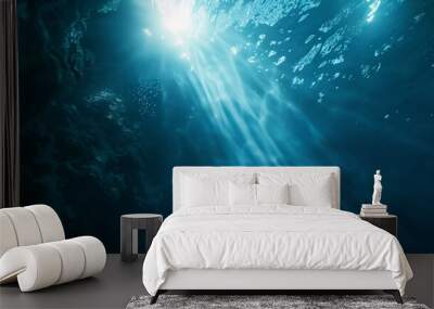 Underwater Sea  Deep Abyss With Blue Sun light : Generative AI Wall mural