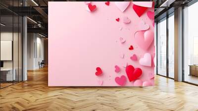 valentines day flat lay stylish pink and red hearts composition on pink paper background happy valen Wall mural