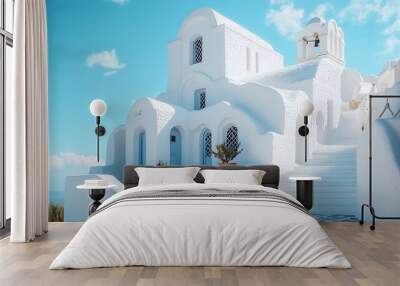 White architecture on Santorini island Greece Famous travel destination : Generative AI Wall mural