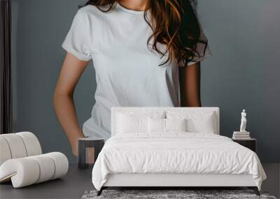 White female t-shirt mockup Wall mural