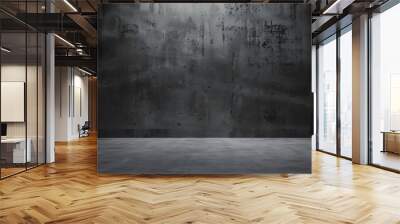 Wide dark concrete studio room background with low lighting for product display or mock up design empty three dimensional concrete room backdrop : Generative AI Wall mural