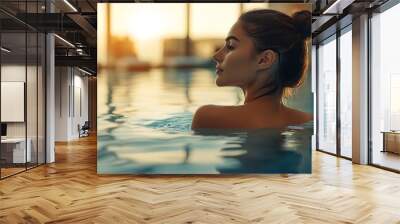 woman in luxury five stars  spa resort in the swimming pool : Generative AI Wall mural