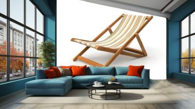 Wooden striped deck chair isolated on white background Beach chair : Generative AI Wall mural