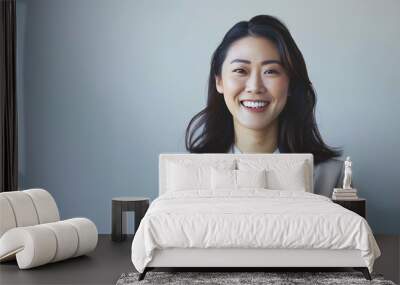 Young asian woman professional entrepreneur standing in office clothing smiling and looking confident white background : Generative AI Wall mural