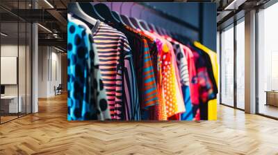 Colorful Fashion Clothing on Display in a Modern Retail Store Wall mural