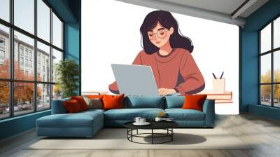 Female Tutor Conducting Online Lesson at Home Using Laptop for Virtual Education Wall mural