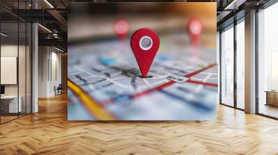 Local Search and SEO Concept: Red Pin on City Map Representing Business Location Wall mural