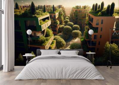 Green architecture concept art. Eco-friendly housing. Generative AI Wall mural