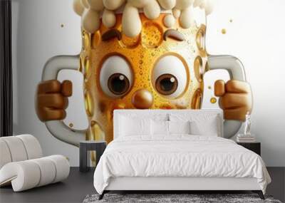 Cartoon 3D International Beer Day 3D cartoon style. Isolated white background Wall mural