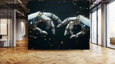 Two robotic hands are touching each other in a close embrace Wall mural