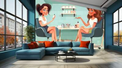 Two women are sitting in a salon, talking to each other Wall mural