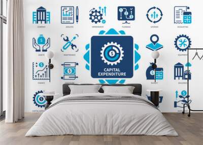 Capital Expenditure icon set. Company, Purchase, Maintenance, Improvement, Asset, Business, Finance, Investment. Duotone color solid icons Wall mural