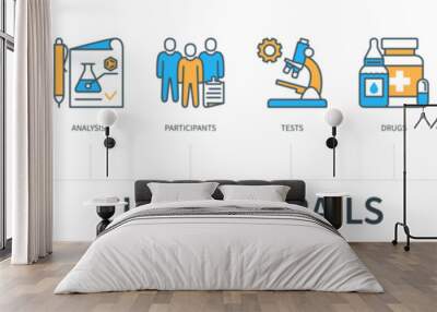 Clinical trails concept with icons in minimal flat line style Wall mural