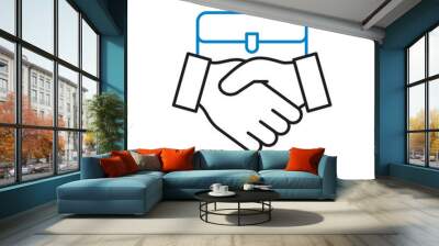 Editable line Deal outline icon. Handshake on the background of the briefcase, The conclusion of a profitable deal. Editable stroke icon isolated on white background Wall mural