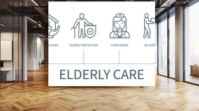 Elderly care vector infographic in minimal outline style Wall mural