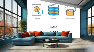 Electronic Data Interchange EDI concept with icons. Technology, electricity, devices, volume, database, cloud storage, process, traffic, sharing. Web vector infographic in minimal flat line style Wall mural