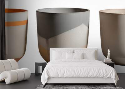 Three Concrete plant pots isolated on transparent background Wall mural