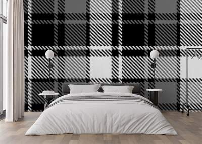 Black and white check plaid seamless vector pattern. Wall mural