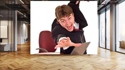 Businessman with laptop in office. Wall mural