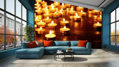 Group of  candles on  black background. Wall mural