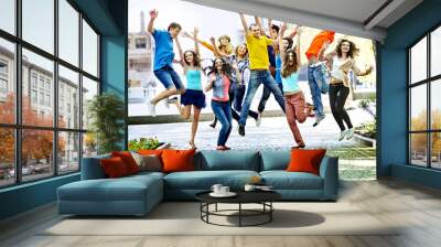 Group people in summer outdoor. Wall mural