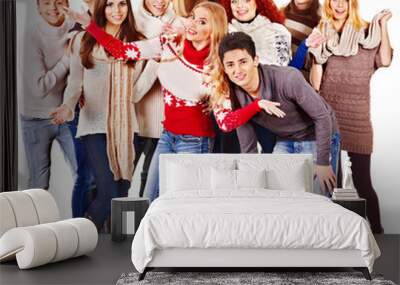 Group people wearing winter clothes. Wall mural