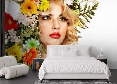 Woman with make up and flower. Wall mural