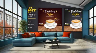 Delicious Coffee Social Media Post, Coffee Social Media Post Template, Coffee Shop Social Media Template Wall mural