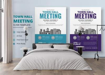 Town Hall Meeting Flyer Template, Community Meeting Flyer Template, City Hall Flyer and Poster Wall mural