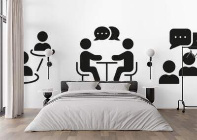 Work Conference Silhouette Icon Set. Corporate Meeting Symbol Collection. Management And Teamwork At Job Glyph Pictogram. Group Discussion Sign. Isolated Vector Illustration Wall mural